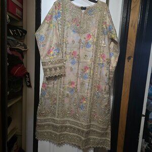 Desi Floral Embroidered 3 Piece Suit W Sequin Work Indian/Pakistani/Bangladeshi
